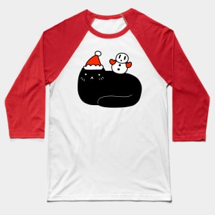 Black Cat and Snowman Baseball T-Shirt